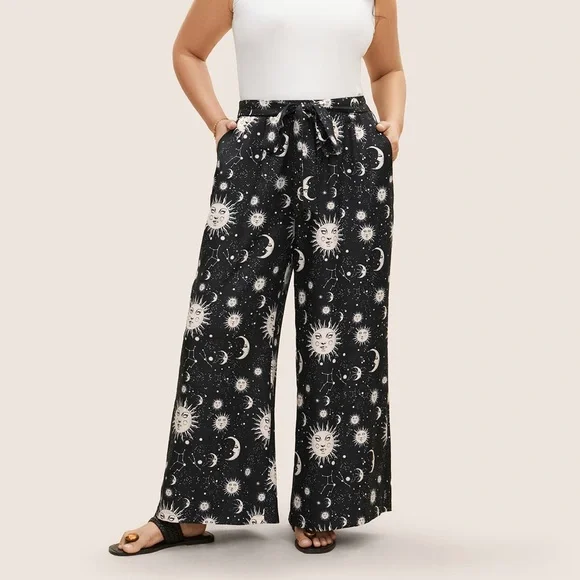 NWT-BloomChic Black Sun and Moon Wide-Leg Pants (plus size 26) - Picture 7 of 8